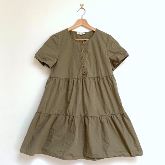 Madewell Button-Front Short-Sleeve Tiered Mini Dress - Picture 1 of 4